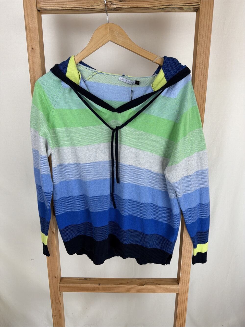 NWT Zaket & Plover Multicolor Stripped Cotton Blend Hoodie # 1003 Small